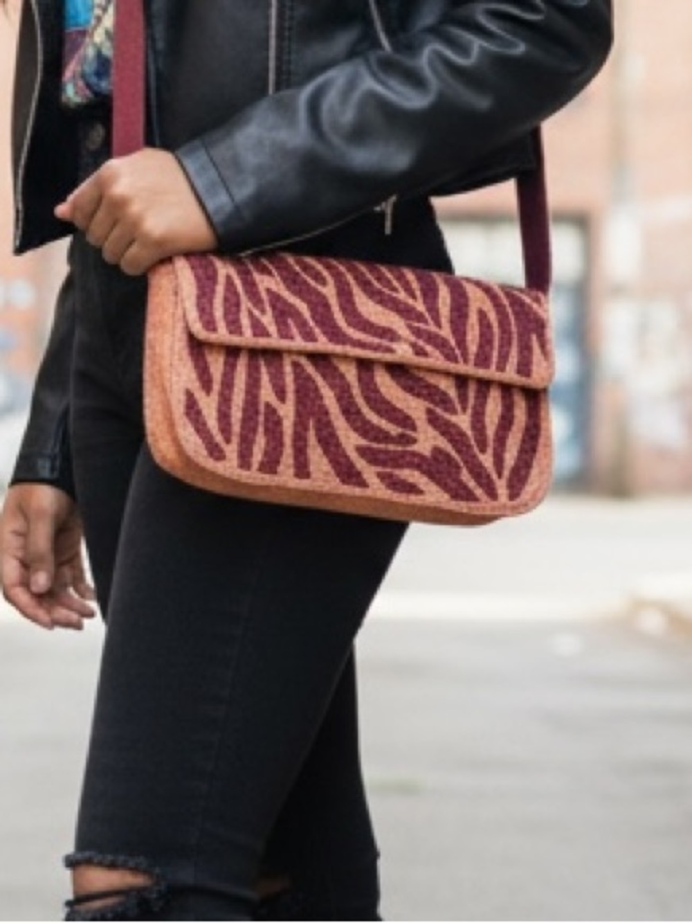 NWT America & Beyond Coral Brick Zebra Beaded Bag Shoulder Bag Handbag